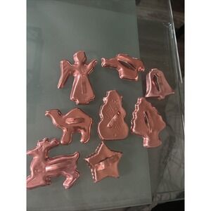 Lot of 8 VTG 70's Copper Tone Aluminum Cookie Cutters Christmas Used